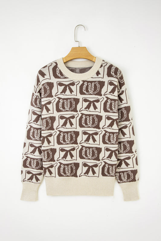 Pink Bows & Horseshoes Pattern Western Fashion Print Sweater