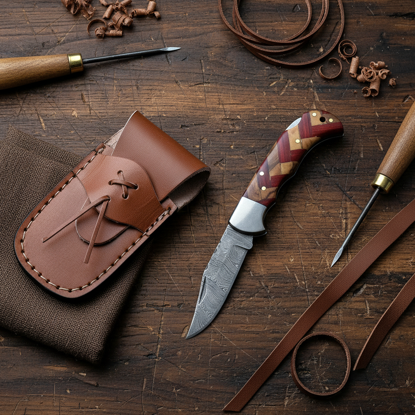 6.5' Artistic handle damascus folding knife, Pocket Knife