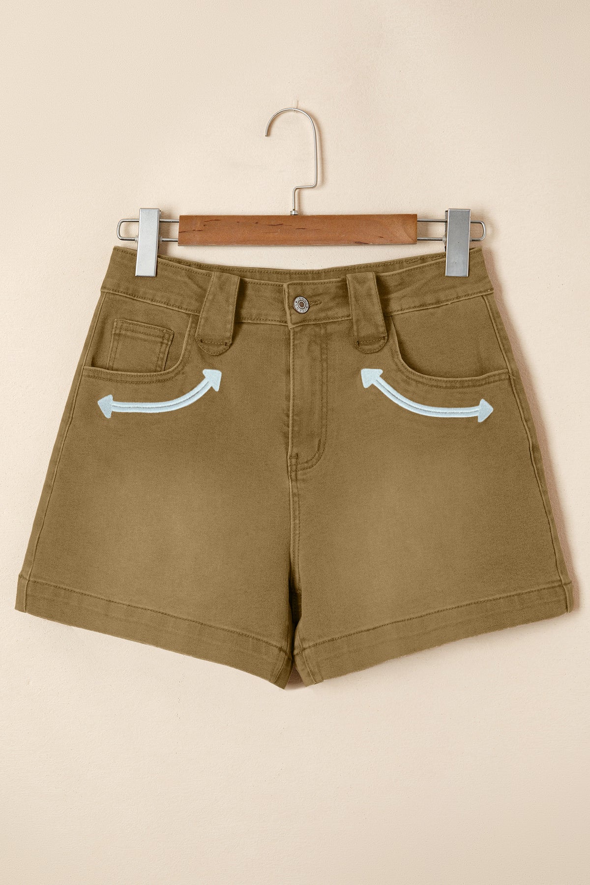 Pale Khaki Contrast Arrow Detail Western Denim Shorts