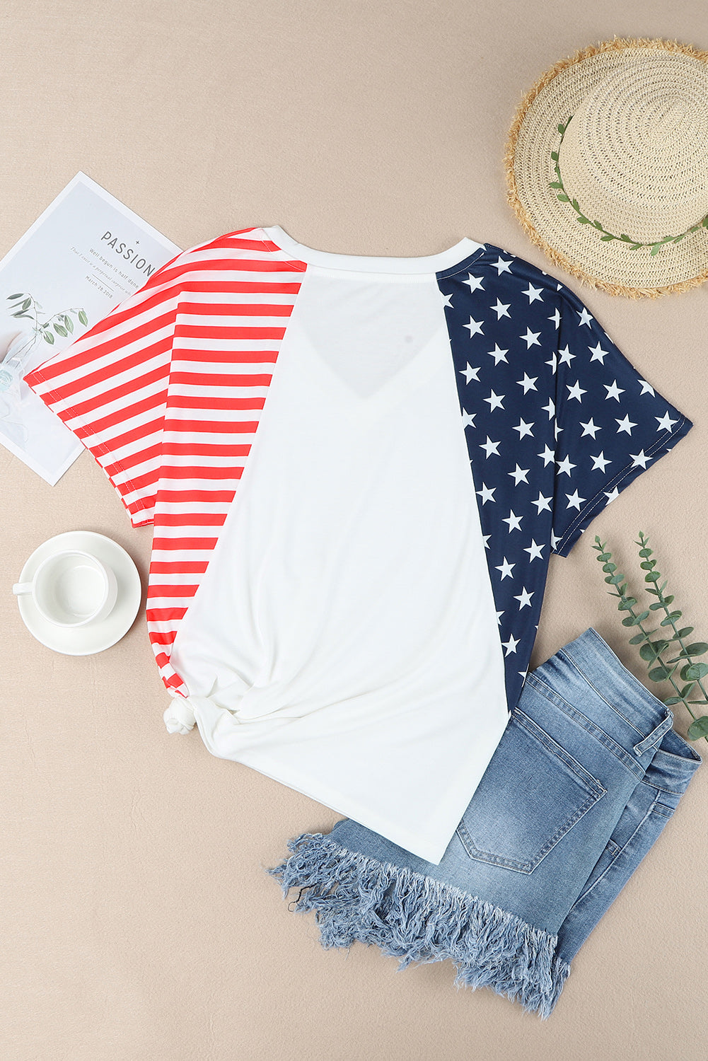 White The US Stars and Stripes V Neck Tee