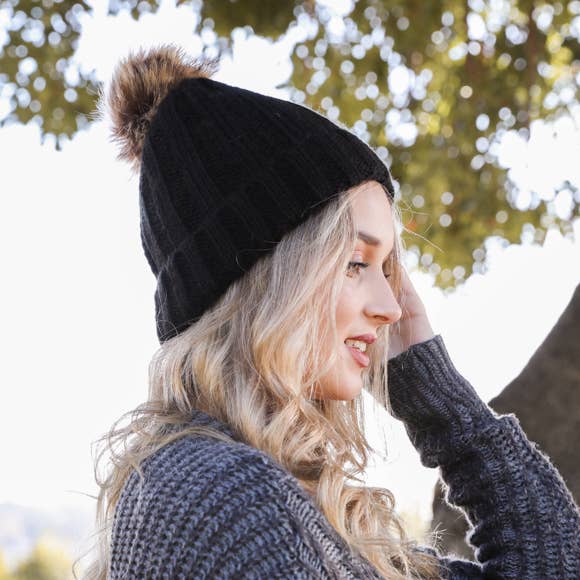 Winter-Ready Ribbed Faux Fur Beanie