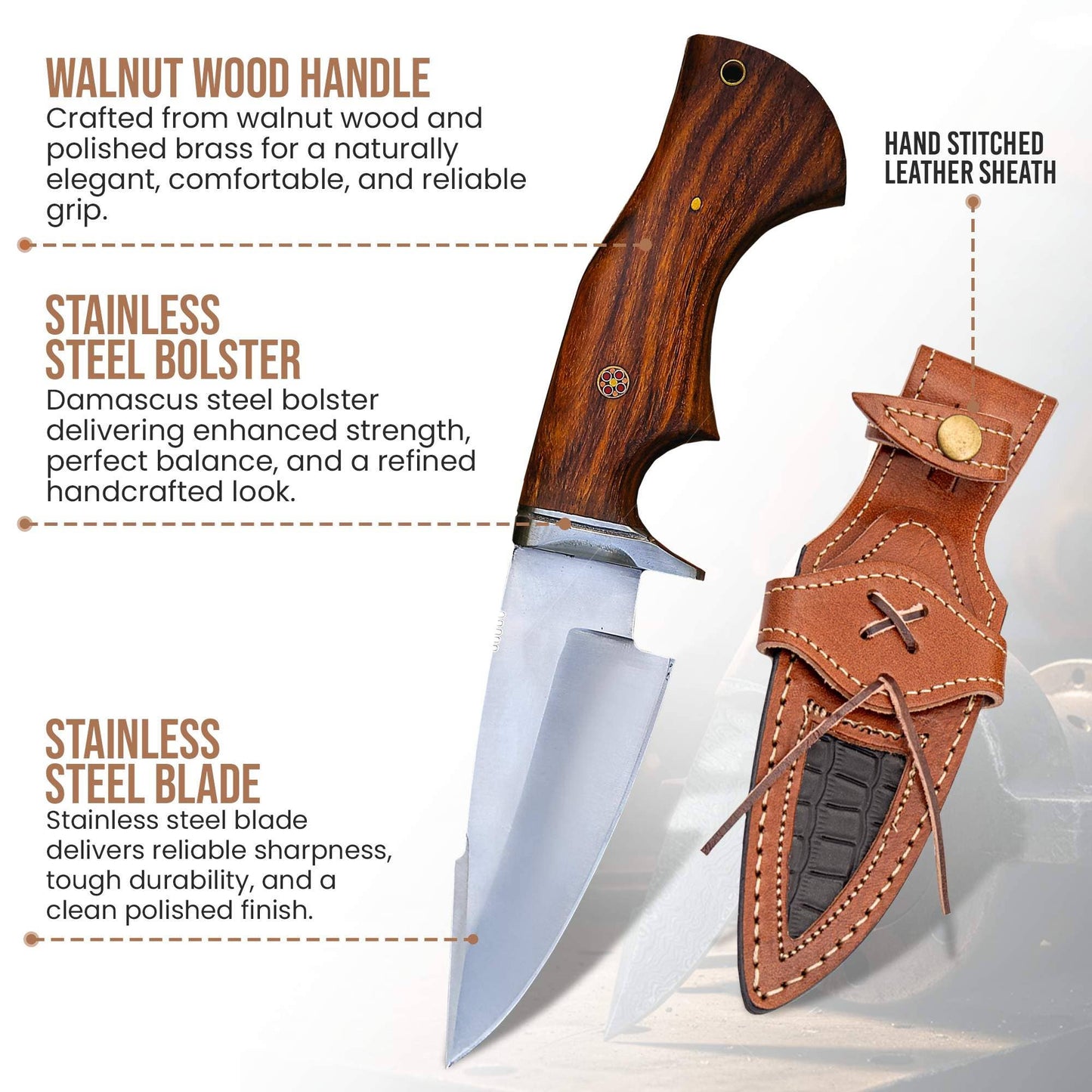 10' Handmade Stainless steel knife with leather sheath