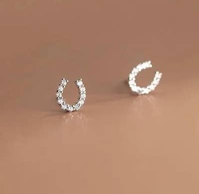 Mini Horseshoe Stud Earrings Sterling Silver CZ
