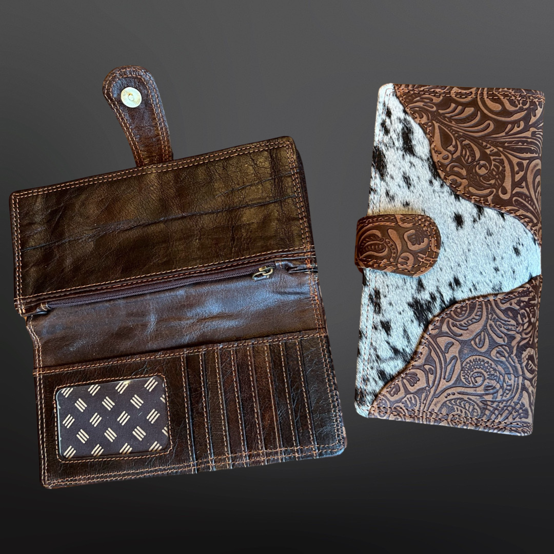 Tooled Leather Cowide Western Wallet Snap Close