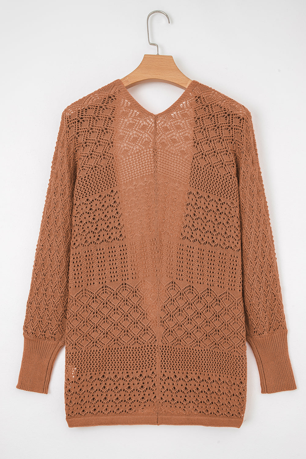 Jet Stream Mix Pattern Hollowed Knit Open Front Cardigan