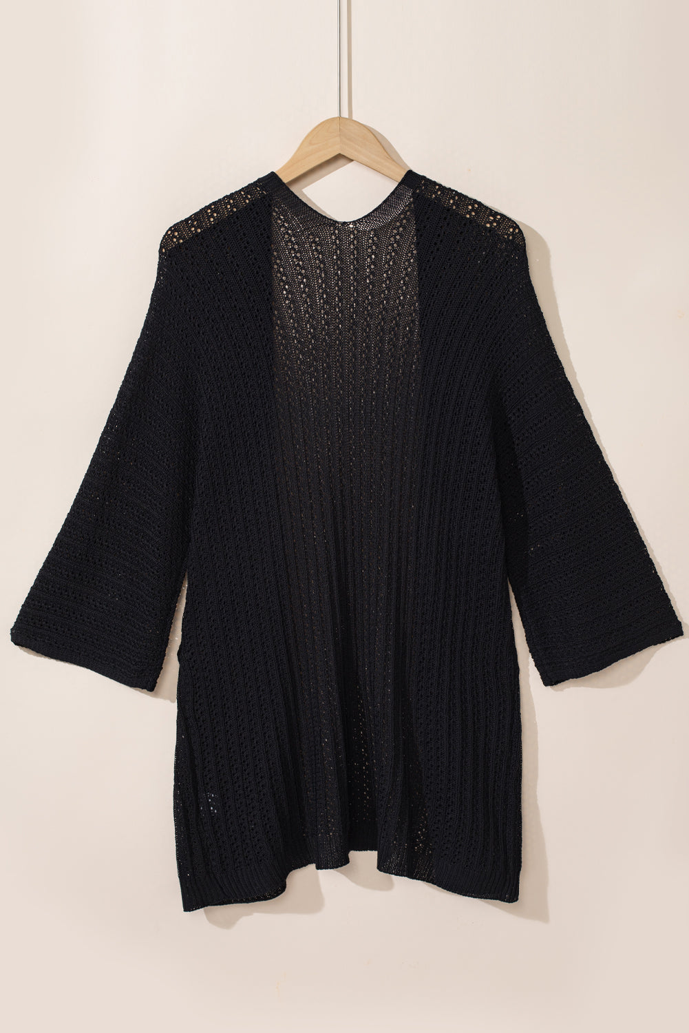 Sky Blue Hollow-out Knit Kimono Lightweight Cardigan