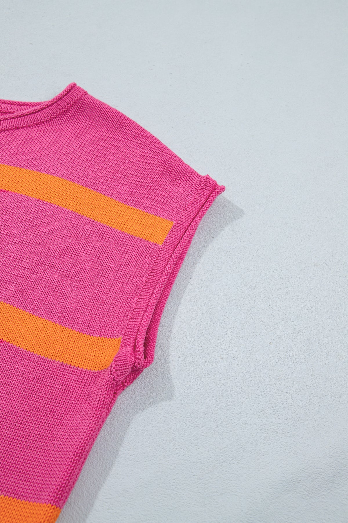 White Stripe Knit Western Short Sleeve Sweater
