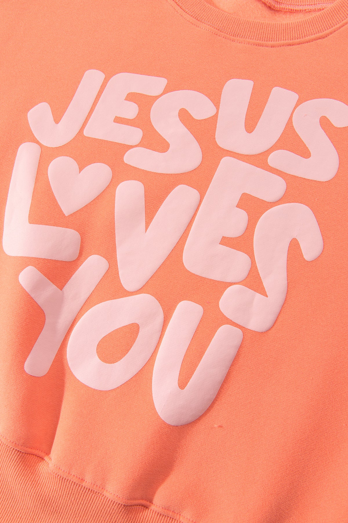 Grapefruit Orange JESUS LOVES YOU Puffy Letter Graphic Sweatshirt