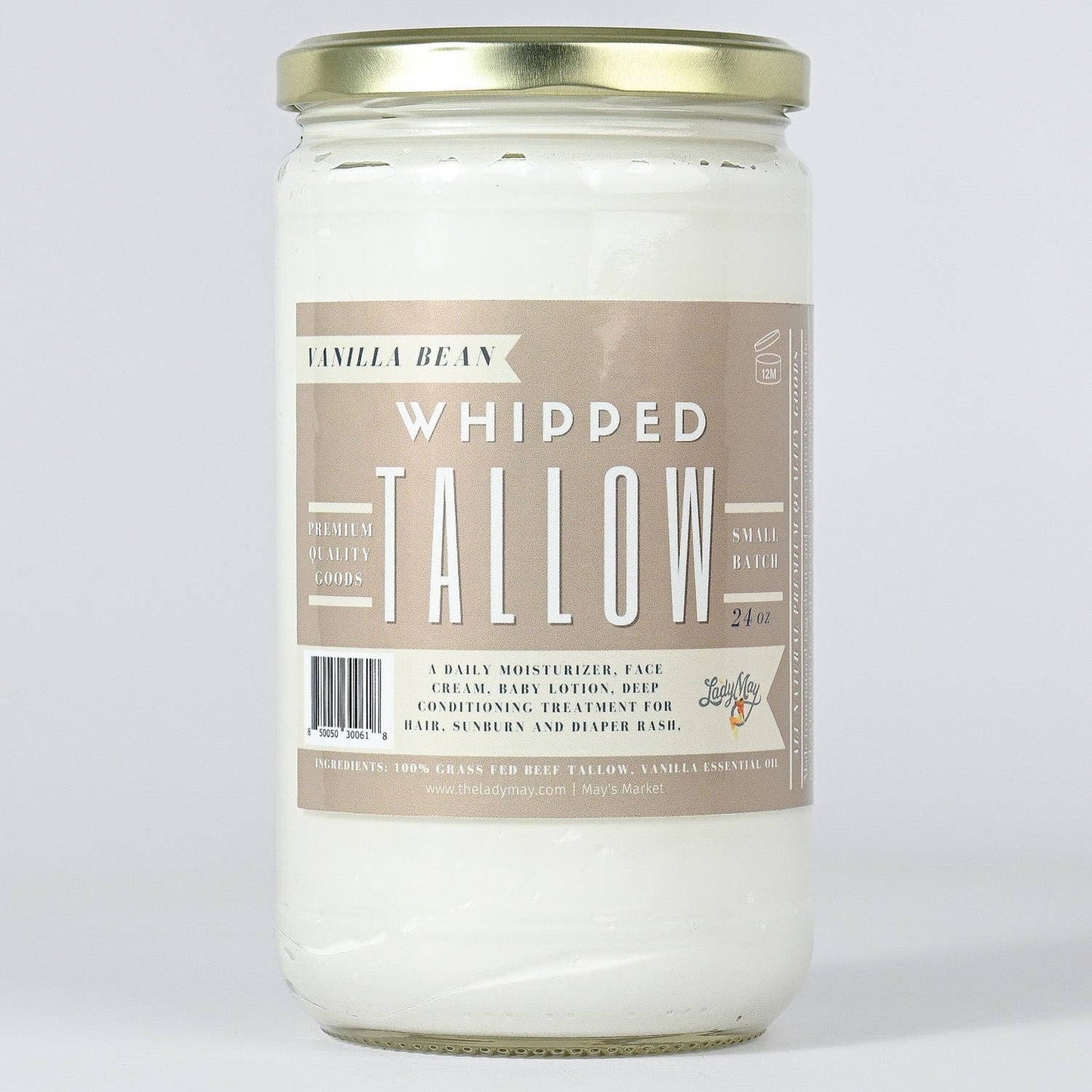 Vanilla Whipped Tallow, All Natural Grass Fed Beef Tallow Moisturizer