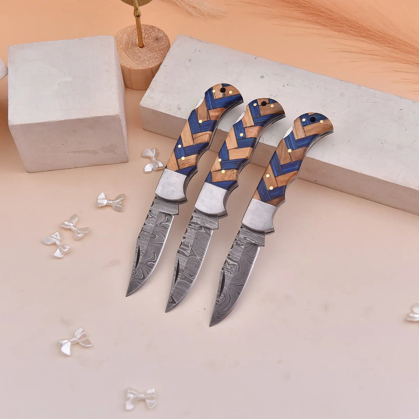 6.5' Artistic handle damascus folding knife, Pocket Knife