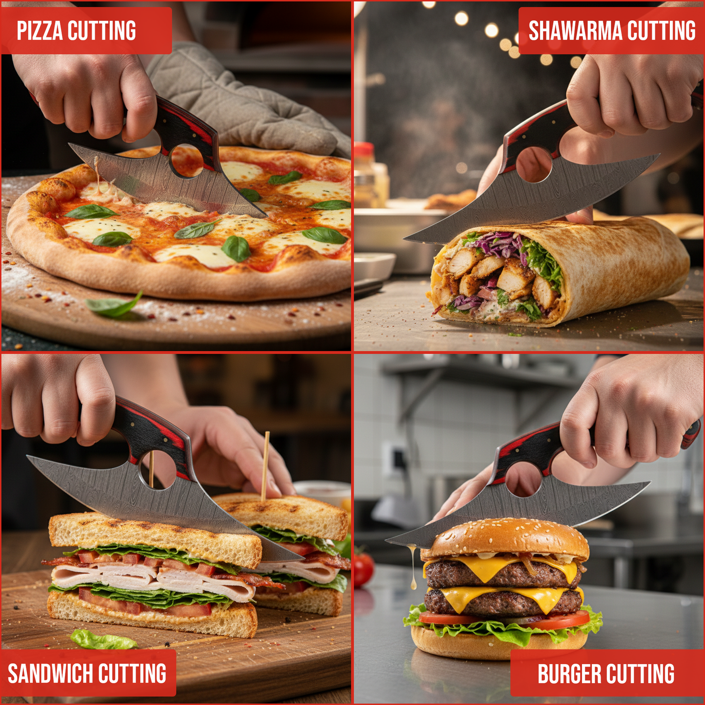 Handmade damascus Ulu knife with leather sheath