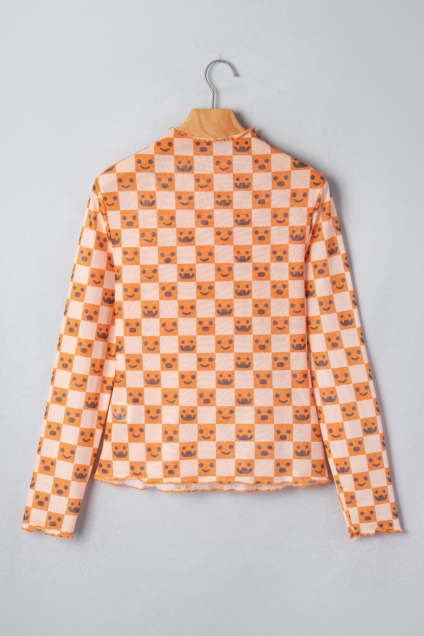Orange Abstract Halloween Pattern Long Sleeve Stand Neck Shift Blouse