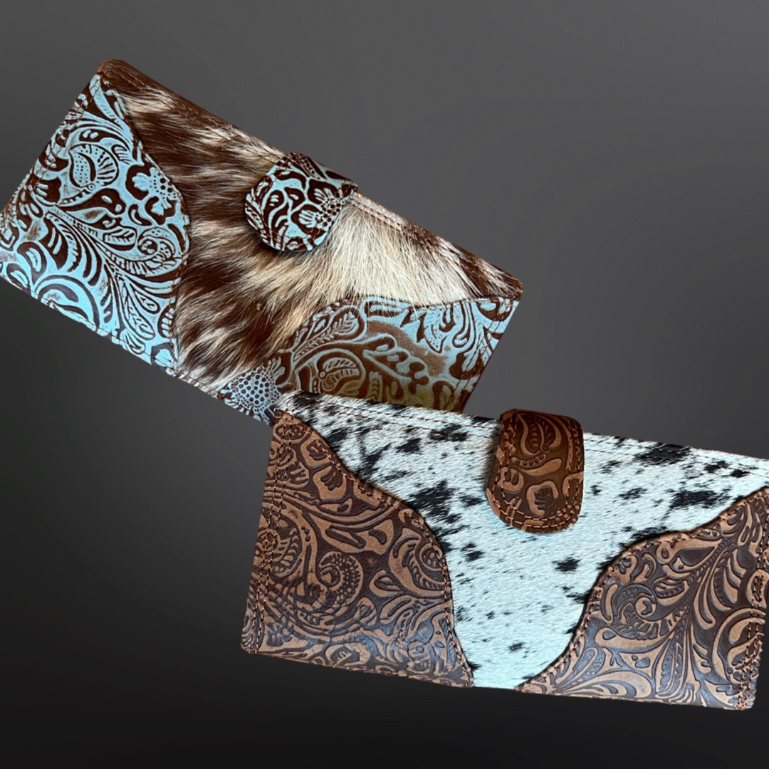 Tooled Leather Cowide Western Wallet Snap Close