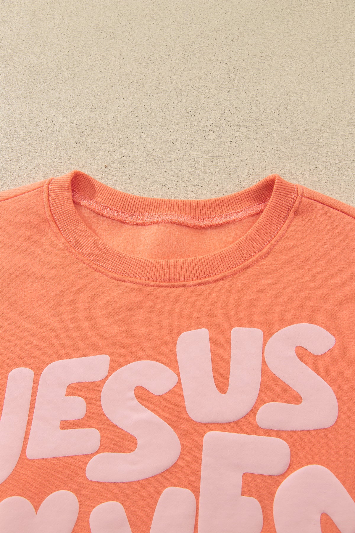 Grapefruit Orange JESUS LOVES YOU Puffy Letter Graphic Sweatshirt