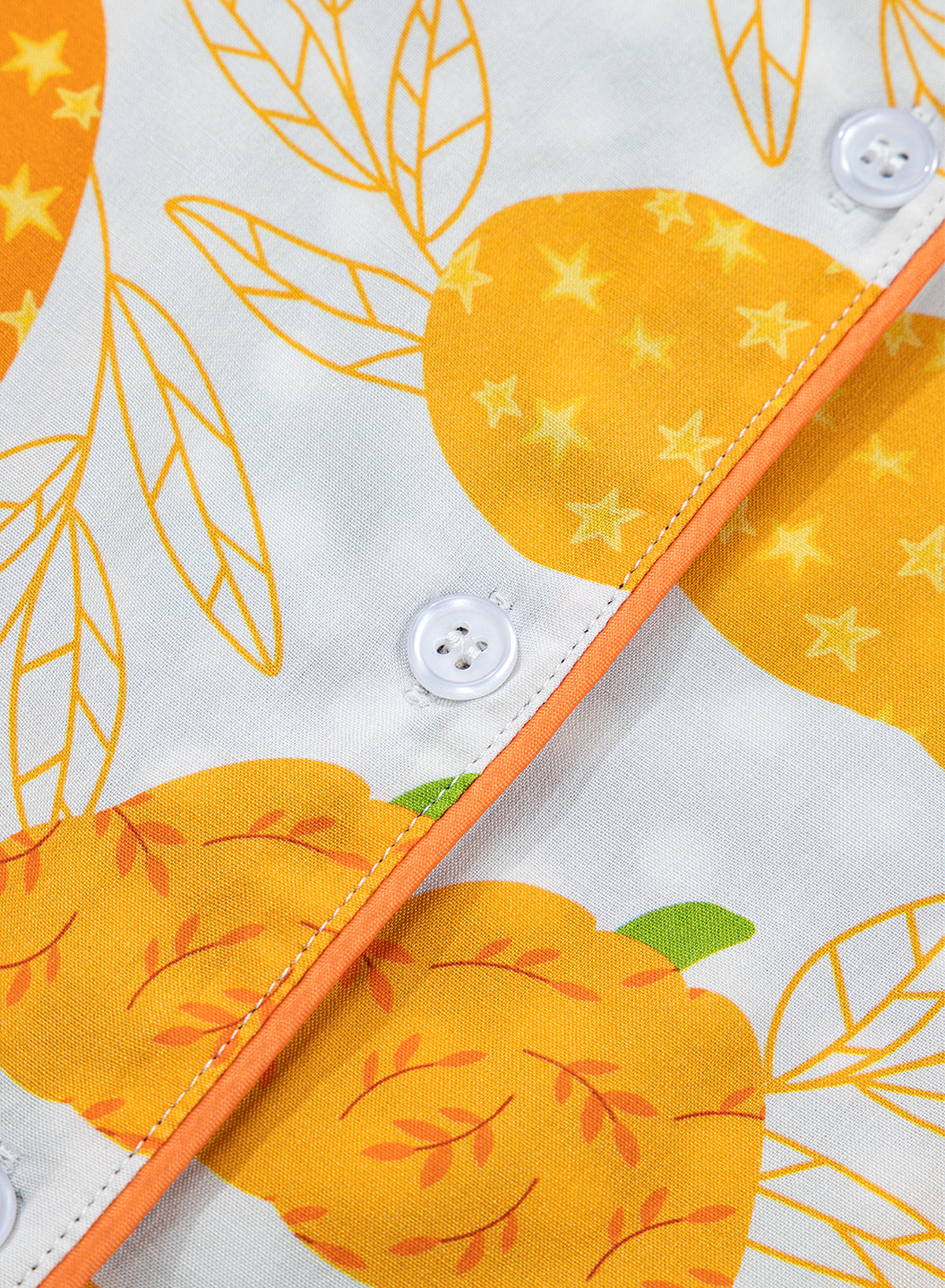 Orange Short Sleeve Pumpkin Print Polka Dot Trim Pocket Pocket Placket Home Wear Lounge Set