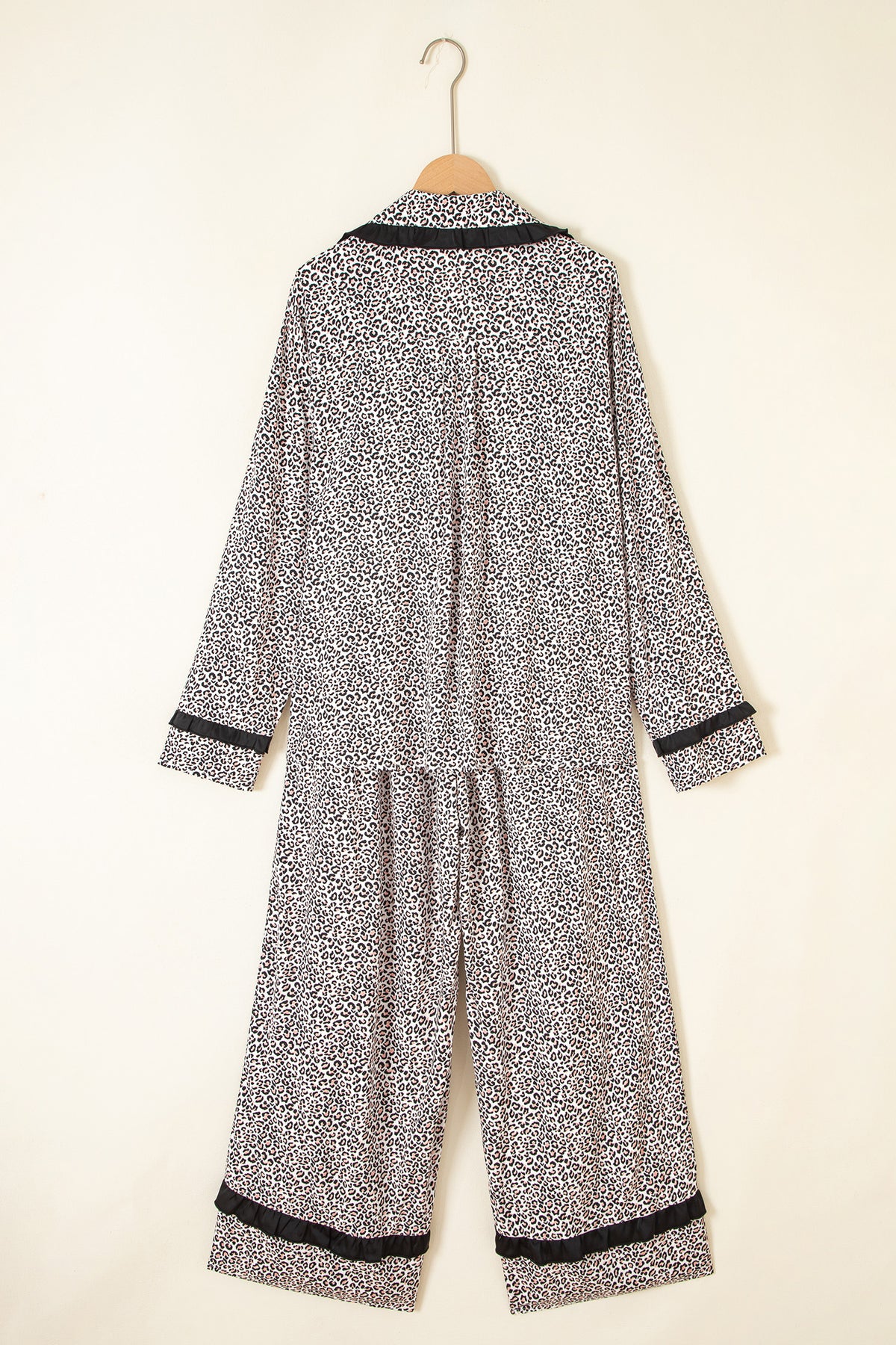 Brown Leopard Print Bow Knot Patchwork Long Sleeve Lounge Set
