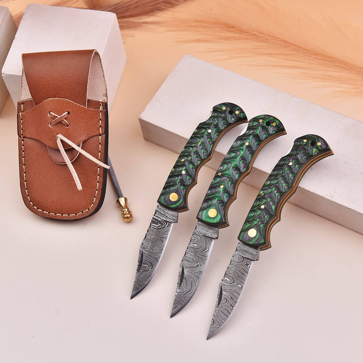 6.5' Handmade damascus folding knife, Pocket Knife