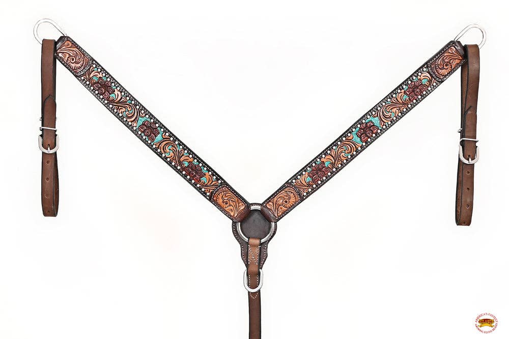 Western Horse Headstall Breast Collar Leather Brown