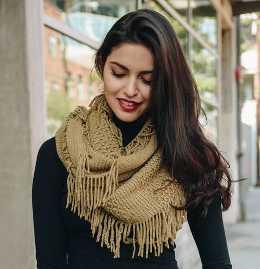 Pointelle Fringe Infinity Scarf - Fall Favorite