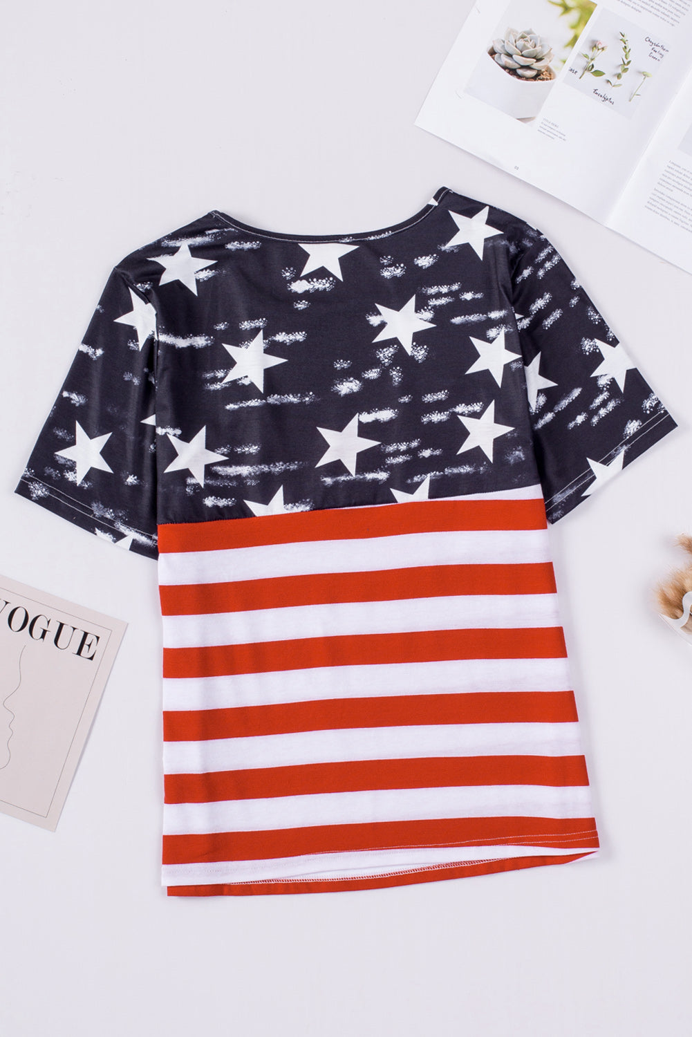 Black Contrast American Flag Cutout T-Shirt