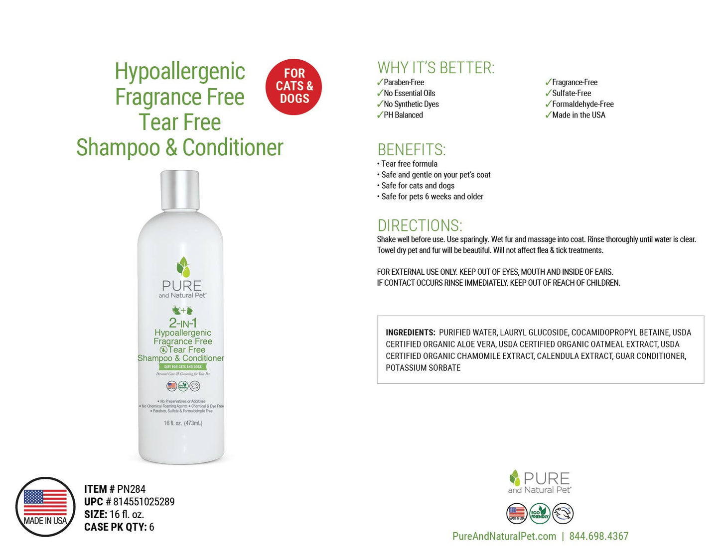 2-IN-1 Hypoallergenic Fragrance-Free Tear Free Shampoo/Cond