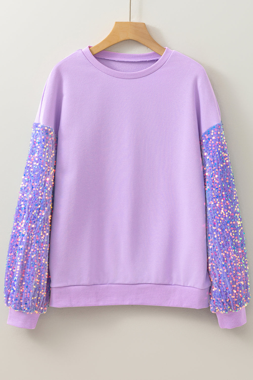 Pink Sequin Patchwork Long Sleeve Pullover Top