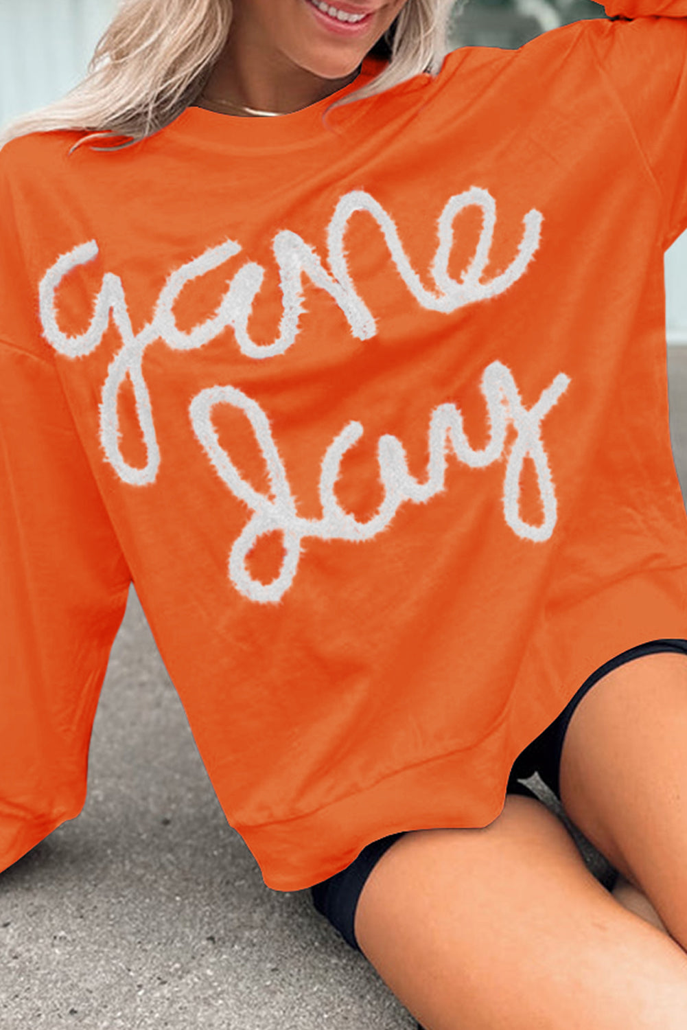 White Tinsel Game Day Drop Shoulder Graphic Sweatshirt