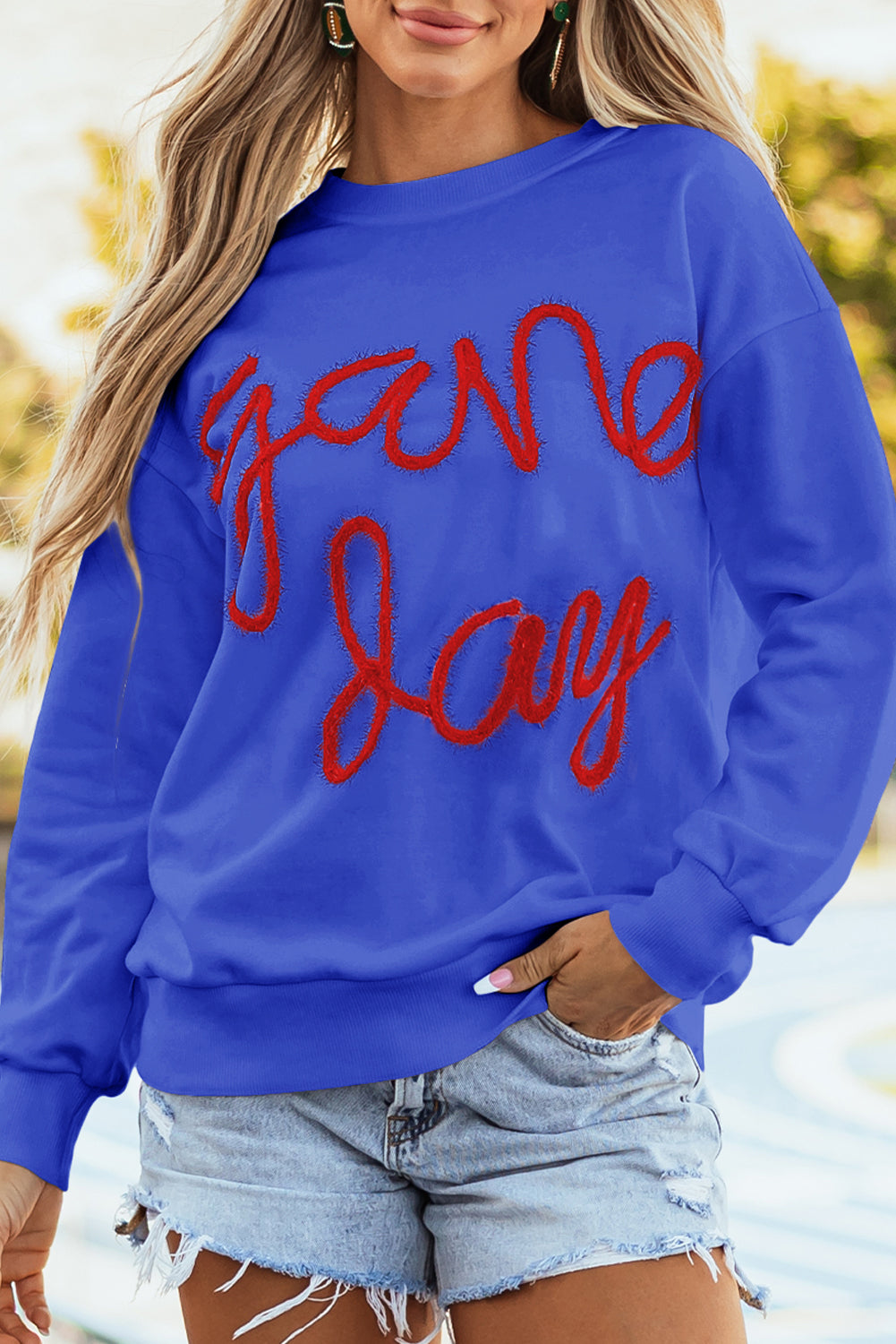 White Tinsel Game Day Drop Shoulder Graphic Sweatshirt