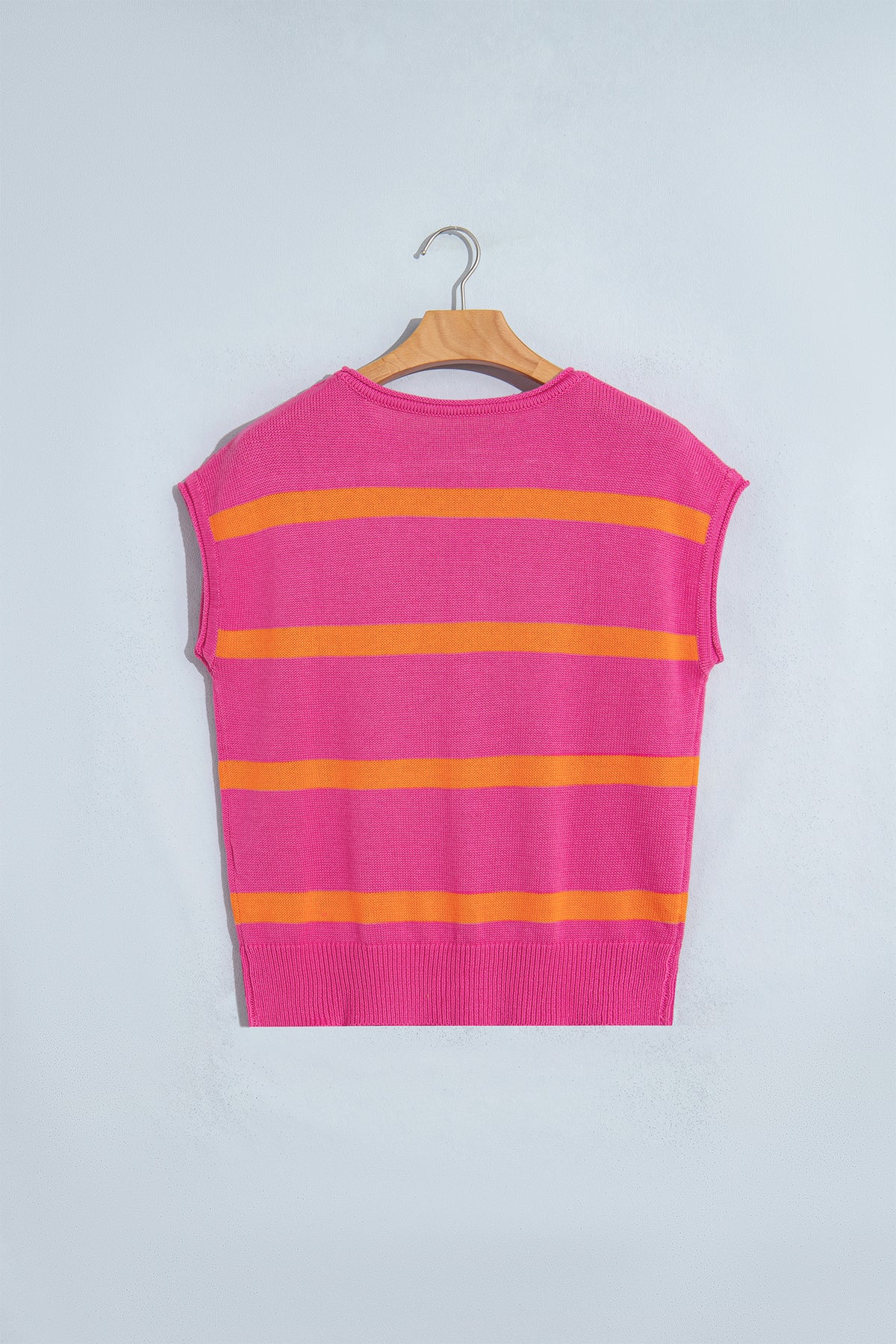 White Stripe Knit Western Short Sleeve Sweater