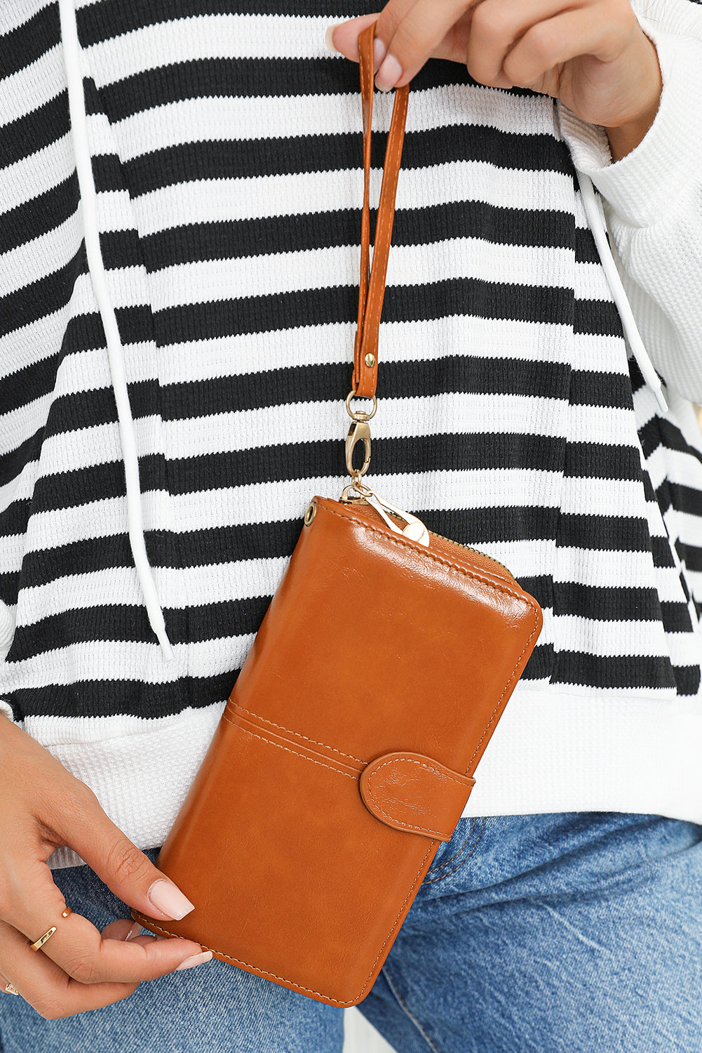 Cinnamon Faux Leather Zip Around Long Wristband Wallet