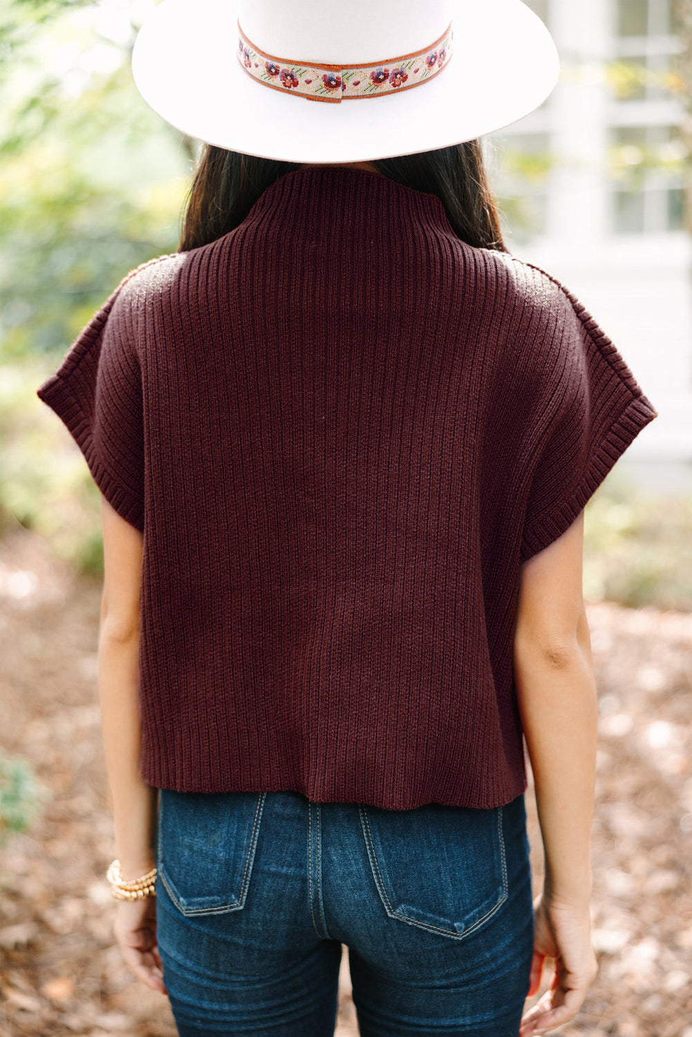 Mineral Red Patch Pocket Ribbed Knit Short Sleeve Sweater