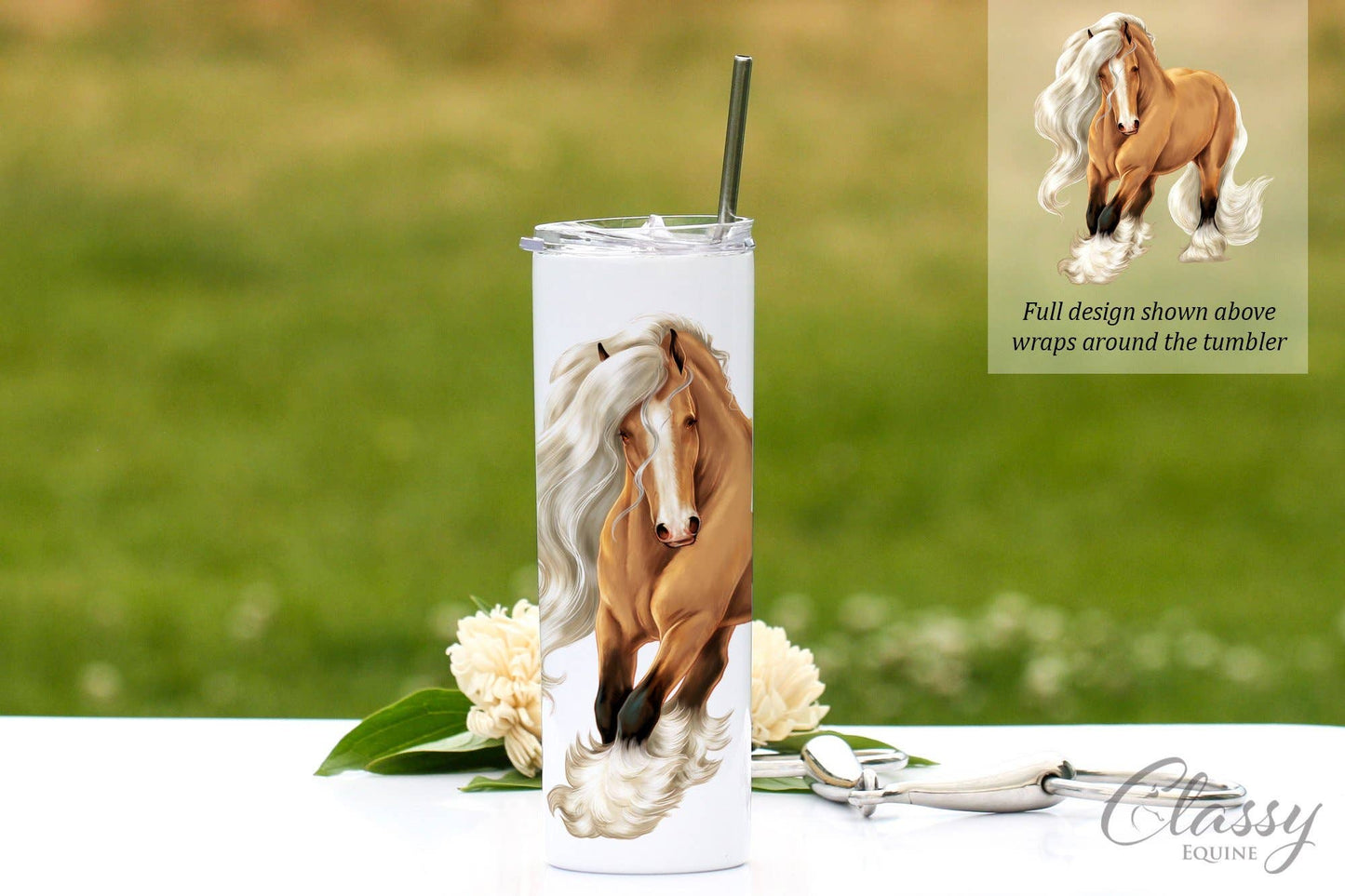 Buckskin Gypsy Horse Tumbler - 20 oz Skinny with Straw