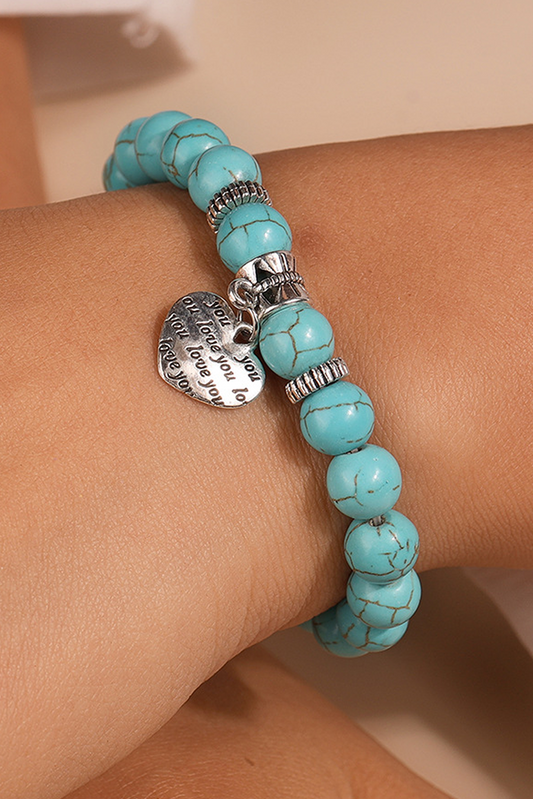 Turquoise Heart Pendant Retro Beaded Bracelet