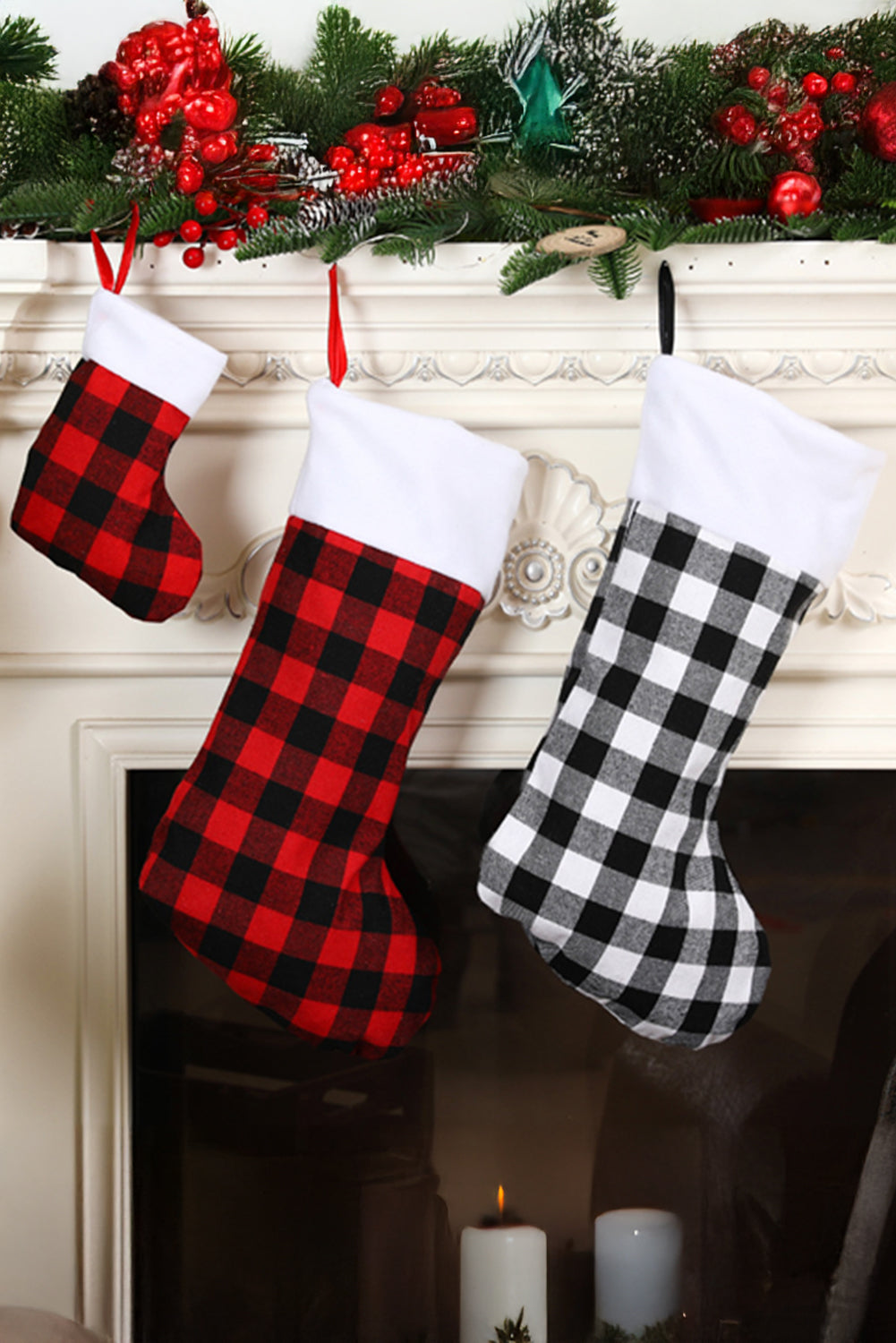 Bristol Black Hanging Christmas Buffalo Plaid Stocking Ornament