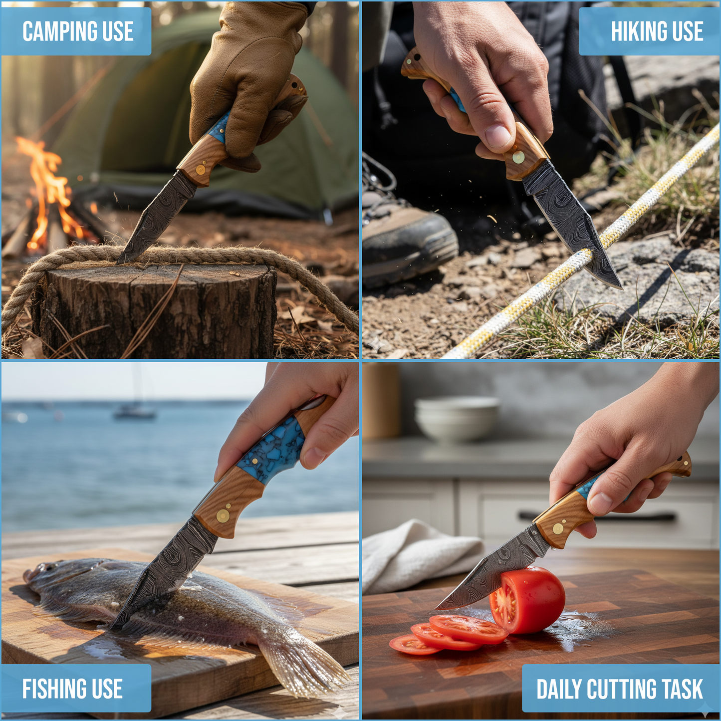 6.5' Handmade damascus folding knife, Pocket Knife