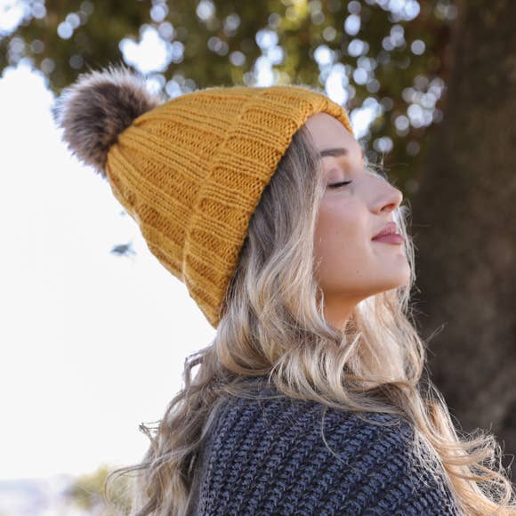 Winter-Ready Ribbed Faux Fur Beanie