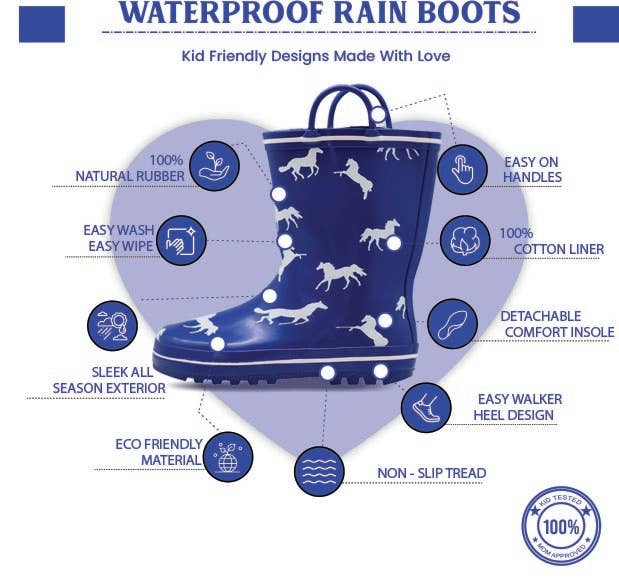 Norty Toddlers Boys Girls Rain Boots- Royal Horse