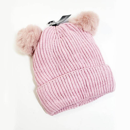 Kids Double Layer Pom Pom Beanie