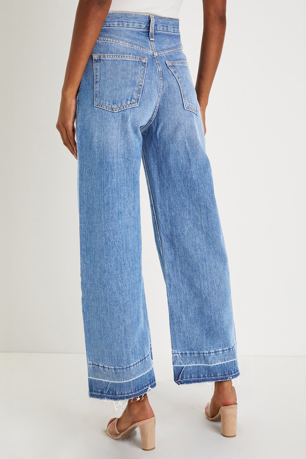 Navy Blue Raw Hem Straight Leg Loose High Waist Jeans