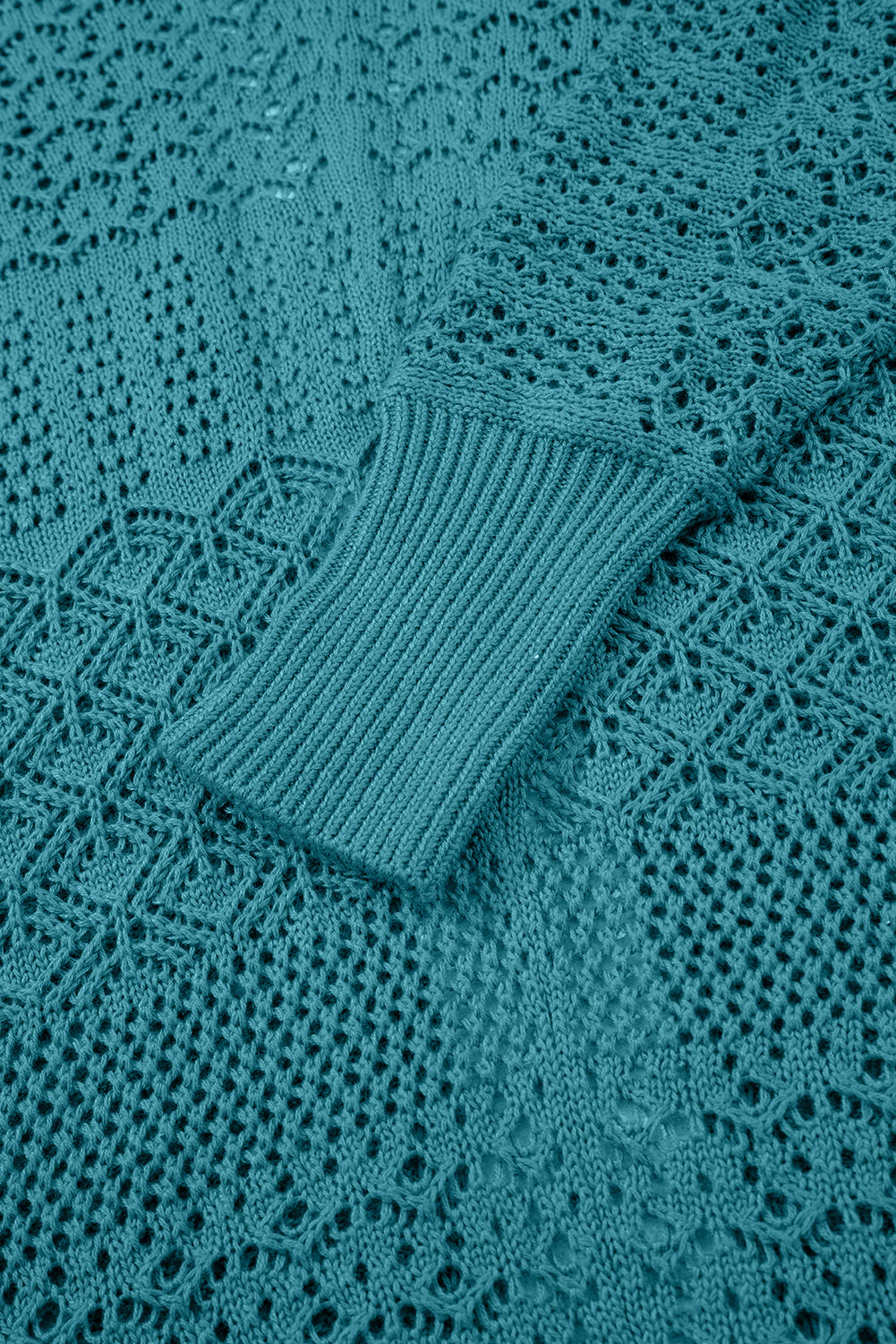 Jet Stream Mix Pattern Hollowed Knit Open Front Cardigan