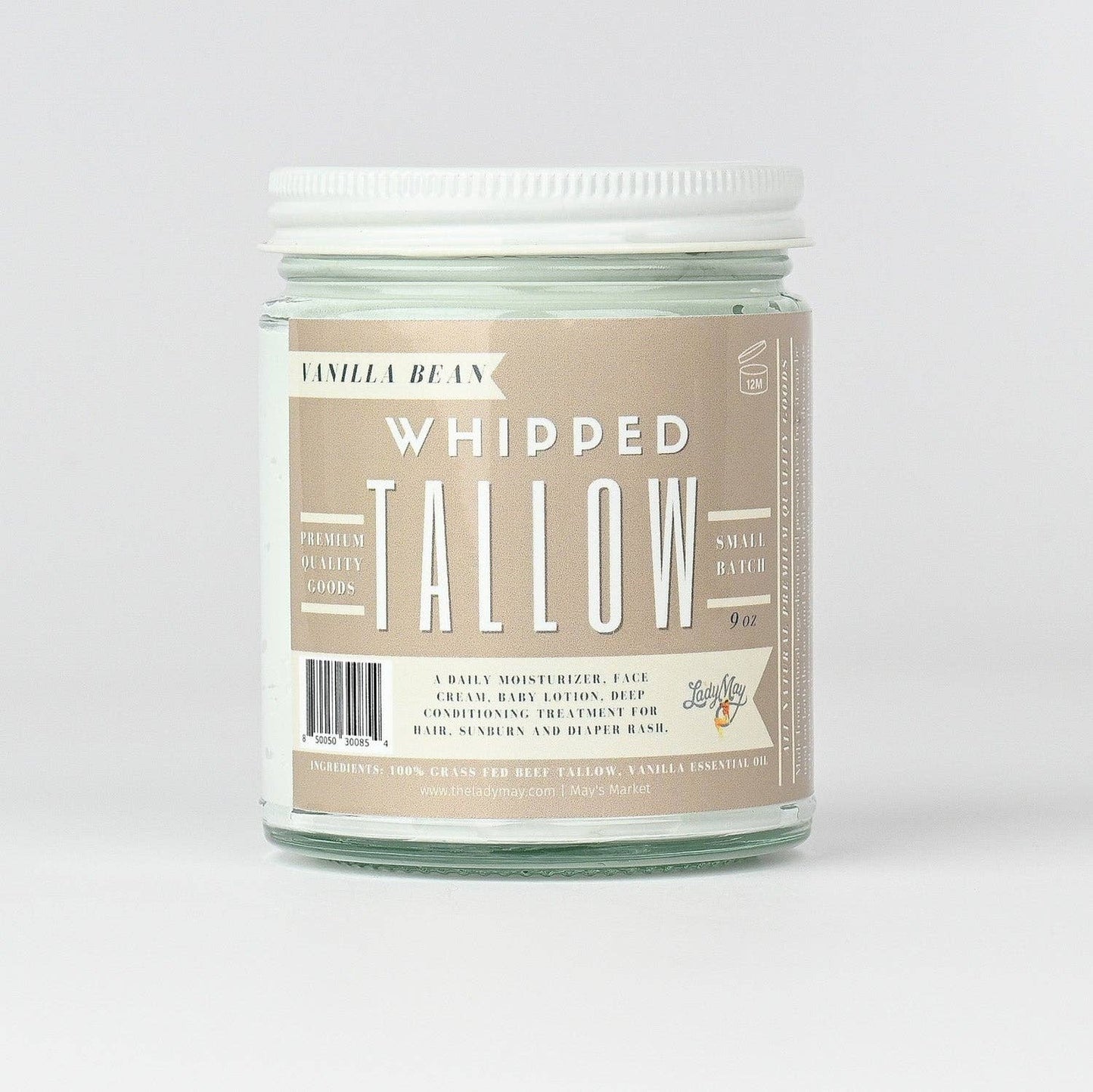 Vanilla Whipped Tallow, All Natural Grass Fed Beef Tallow Moisturizer