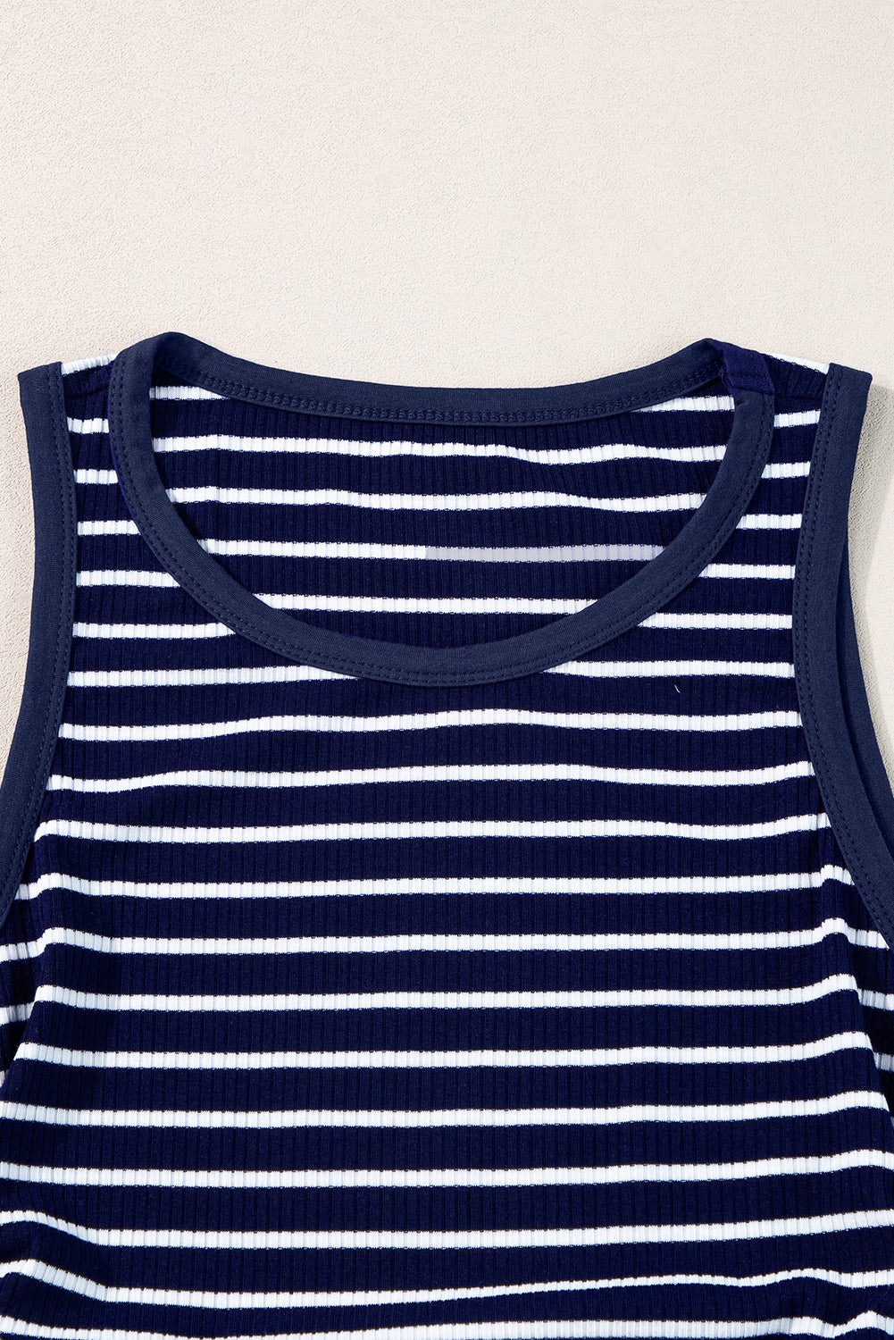 Pink Stripe Contrast Round Neck Sleeveless Slim Top