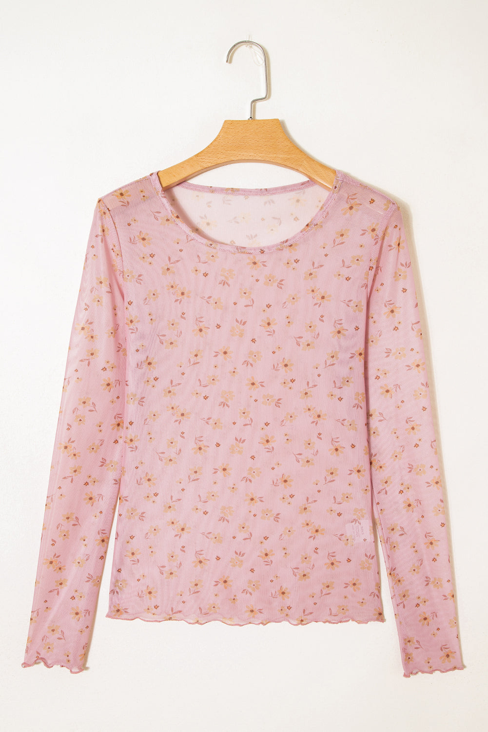 Sky Blue Vintage Floral Print Southern Style Mesh Long Sleeve Top
