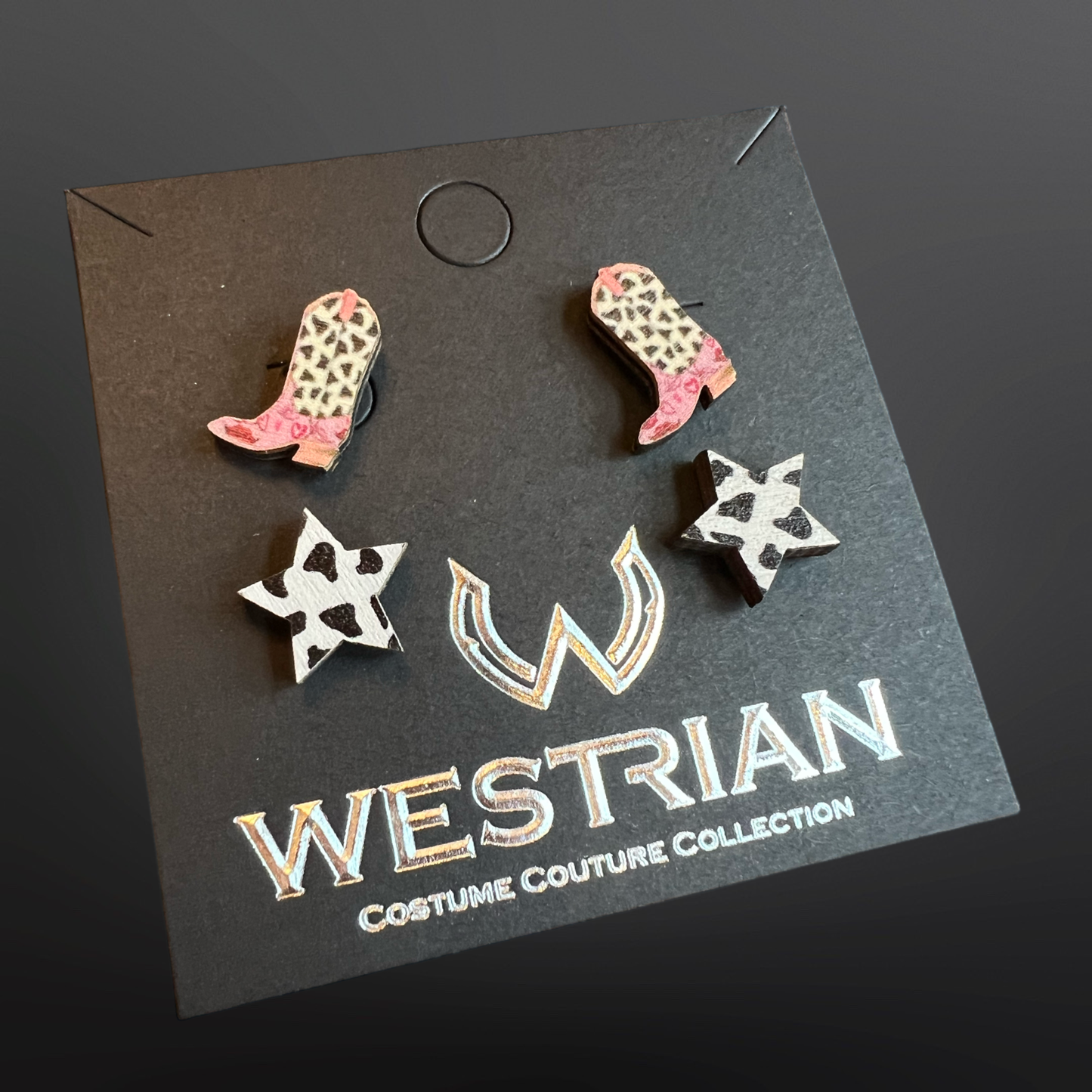 Western Cowgirl Wood Earrings SET OF TWO PAIR