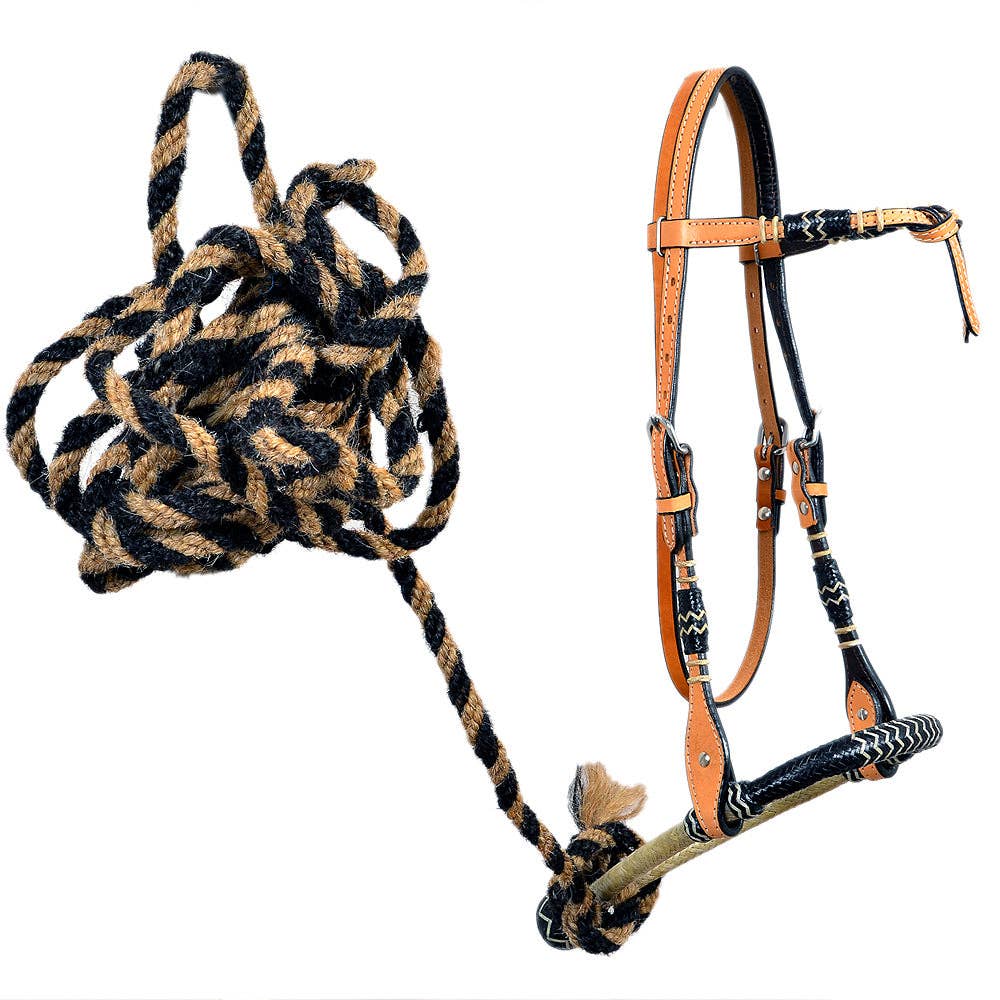 Horse Headstall, Bosal & Horse Hair Rein Set