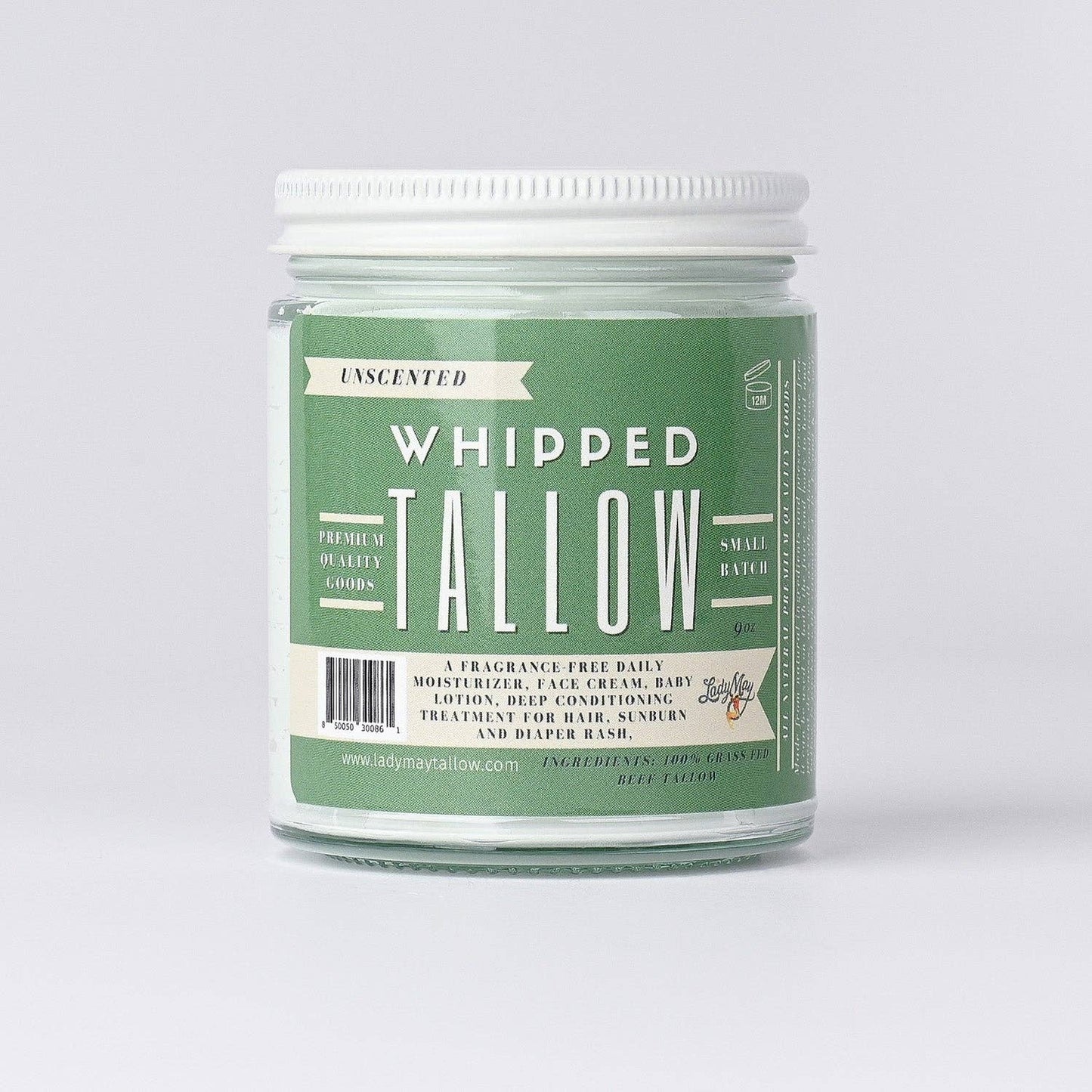 Unscented Whipped Tallow, 100% Grass Fed Beef Tallow Moisturizer