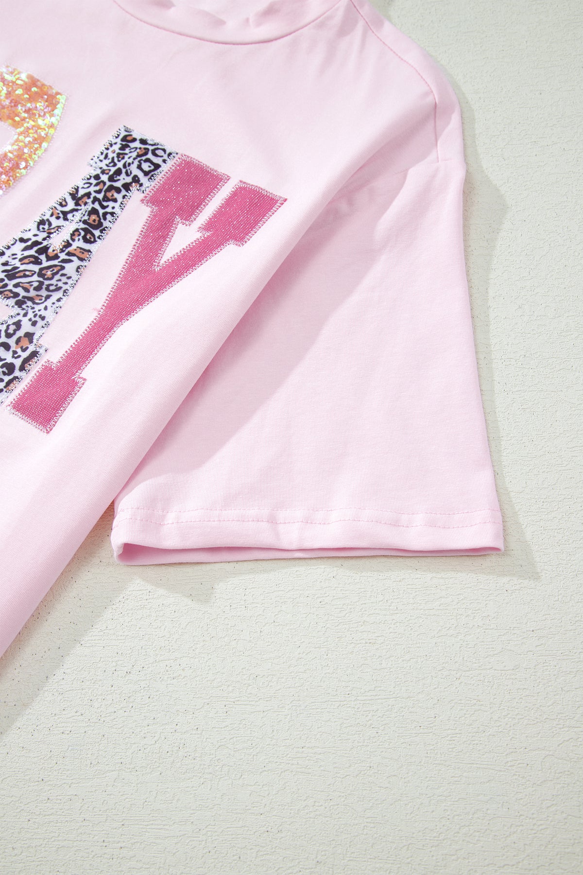 Pink PRAY Sequin Leopard Multiple Patched Graphic Tee