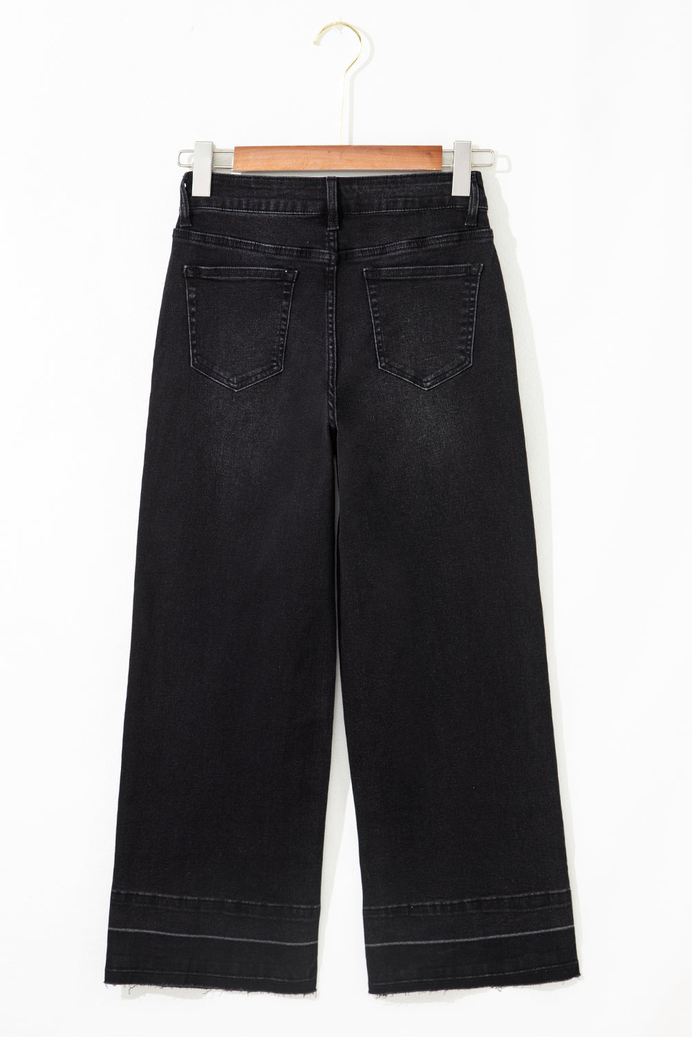 Navy Blue Raw Hem Straight Leg Loose High Waist Jeans
