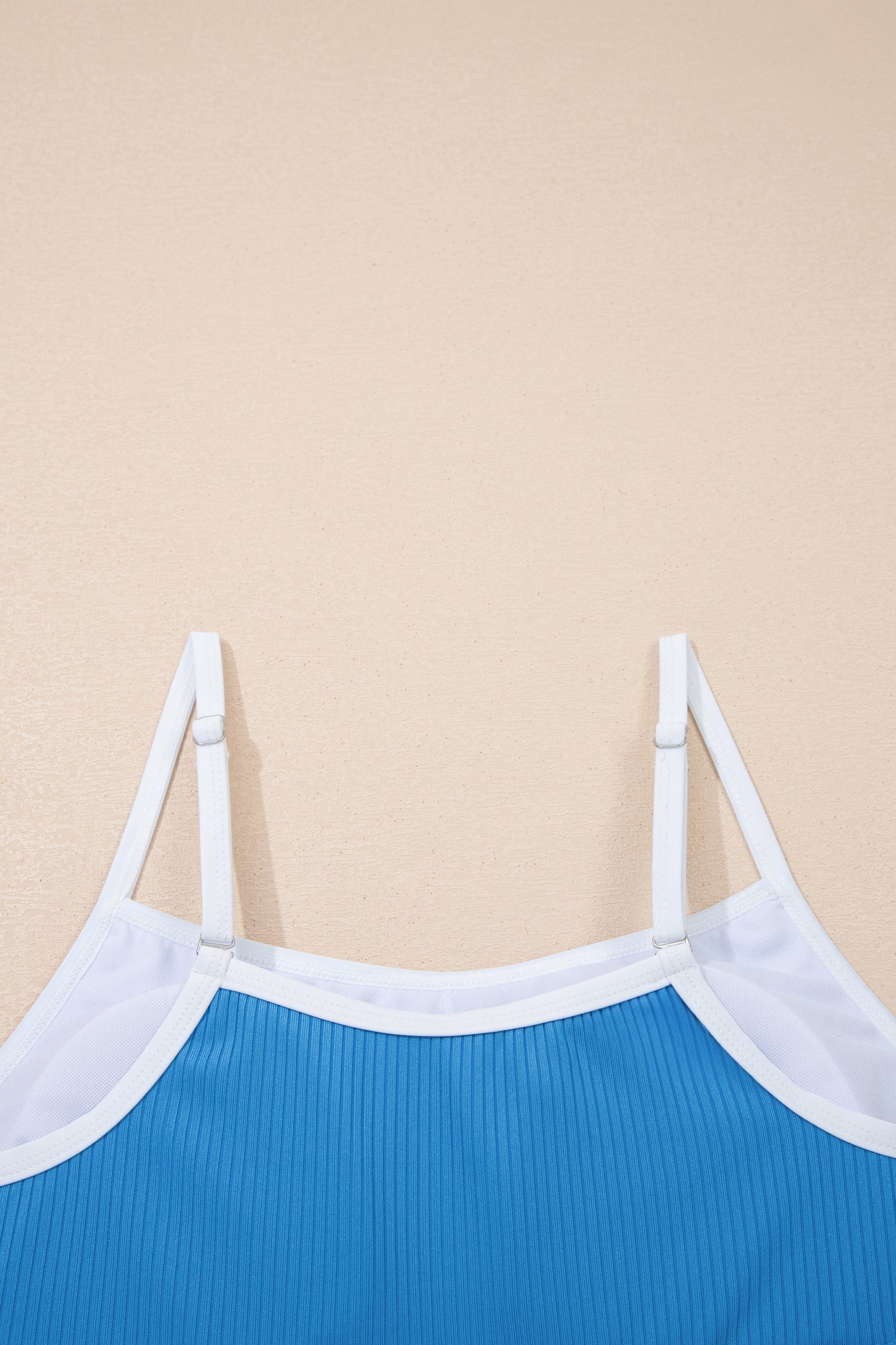Navy Blue Color Block Edge Ribbed Pocketed Lined Swim Dress