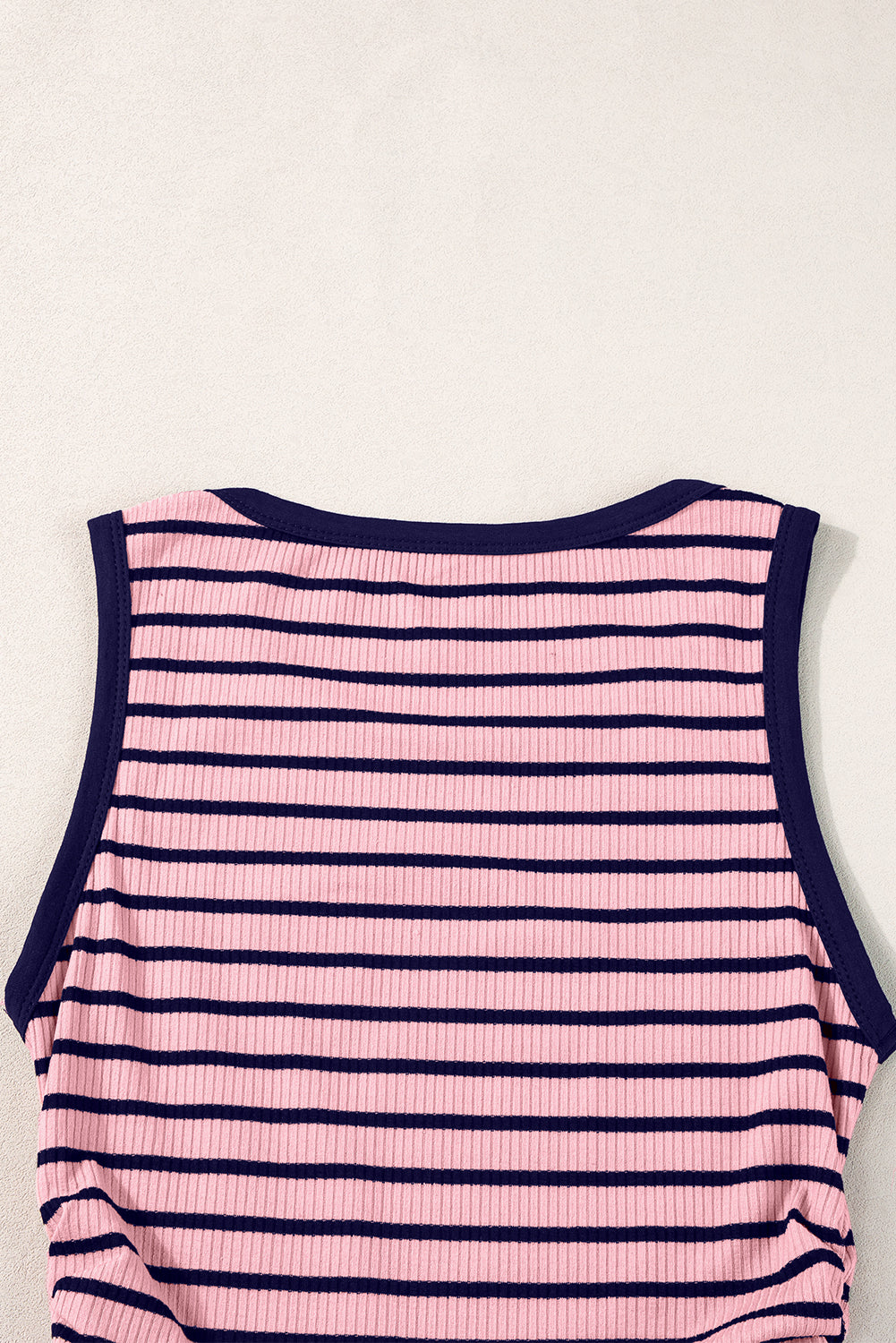 Pink Stripe Contrast Round Neck Sleeveless Slim Top